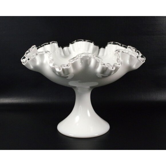 Vintage Fenton Silver Crest Double Ruffled Pedestal Compote Bowl, 8" x 11" Fruit - Picture 1 of 6
